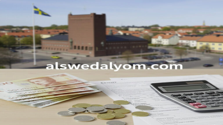 أوراق ضريبية وكرونات سويدية مع رابط موقع alswedalyom.com حول الضريبة الجديدة في السويد.