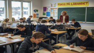 طلاب في فصل دراسي سويدي يركزون على الدراسة بدون هواتف محمولة تطبيقاً لقرار الحظر الجديد.