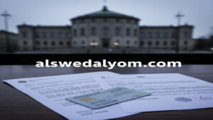 بطاقة إقامة سويدية وأوراق قانونية مع رابط موقع alswedalyom.com حول قرار سحب الإقامة الدائمة في السويد.