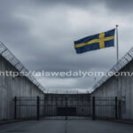 علم السويد يرفرف فوق أسوار سجن كوملا العالية والشائكة تعبيراً عن قانون سجن الأطفال الجديد.