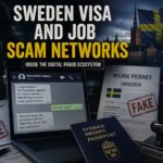 Sweden visa and job scam networks investigation showing fake work permits, fraudulent job offers, and online recruitment fraud targeting migrants