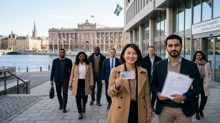 How to Get Permanent Residence in Sweden – immigrants in Stockholm near Swedish government buildings