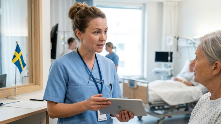 Nurse working in a Swedish hospital