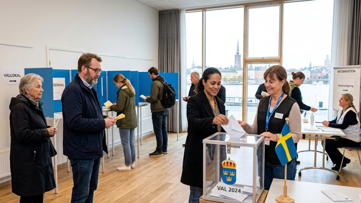 Sweden elections voting at a polling station in Stockholm