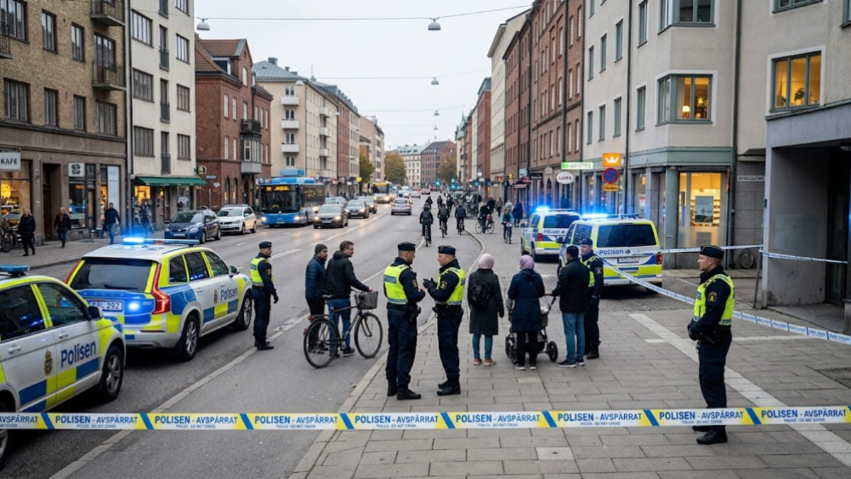 Police responding to an incident on Bergsgatan in central Malmö, Sweden