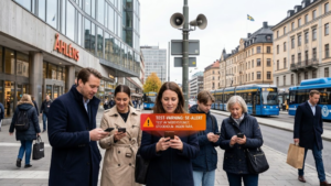 SE-Alert emergency warning system test in Stockholm, Sweden