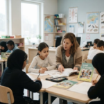 Immigrant children receiving language support in a Swedish classroom