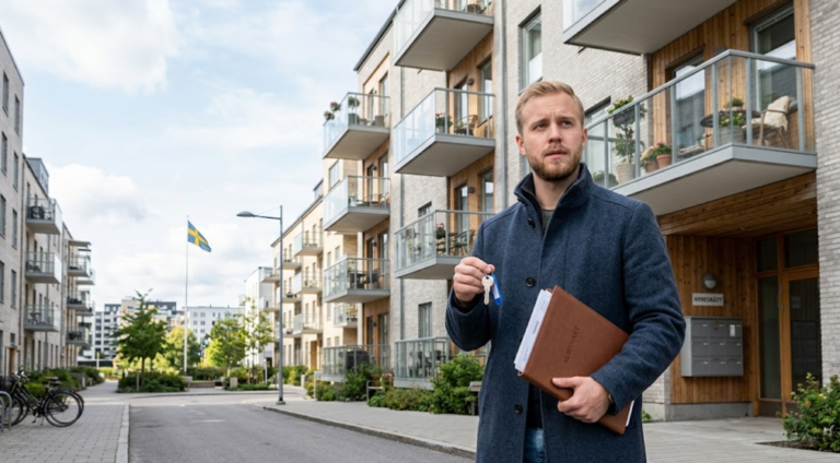 Sweden renting an apartment with rental contract and apartment keys