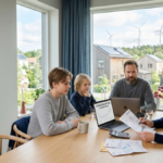 Swedish family reviewing an electricity bill at home, illustrating EU electricity rules and household energy costs.