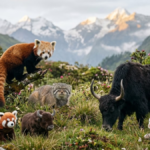 IKEA and Nordens Ark support endangered animals, including a red panda, Pallas's cat and wild yak, in a Himalayan-inspired landscape.