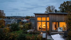 Modern Swedish home illustrating rising electricity prices and household energy costs.