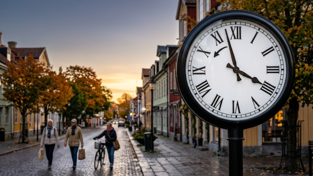 Clock change in Sweden as clocks go back one hour to winter time on 25 October 2026.