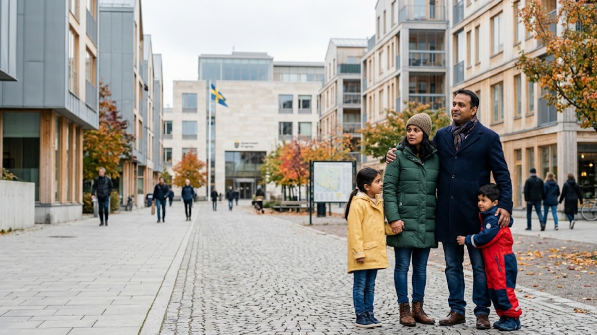 Family standing together in Sweden, illustrating the country's new family immigration rules.